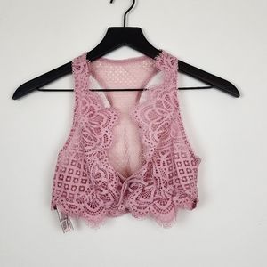 Victoria's Secret Dusty Pink Lace Tie Semi Sheer Sexy Comfortable Bralette Sz XS